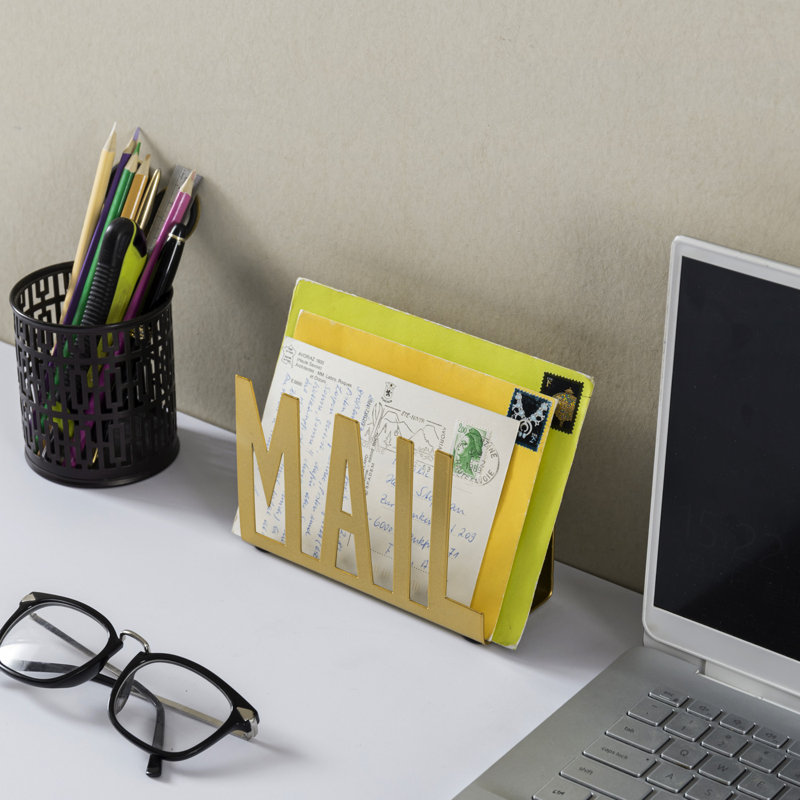 Dezrae Metal Desktop Cutout Paper Organiser, Gold