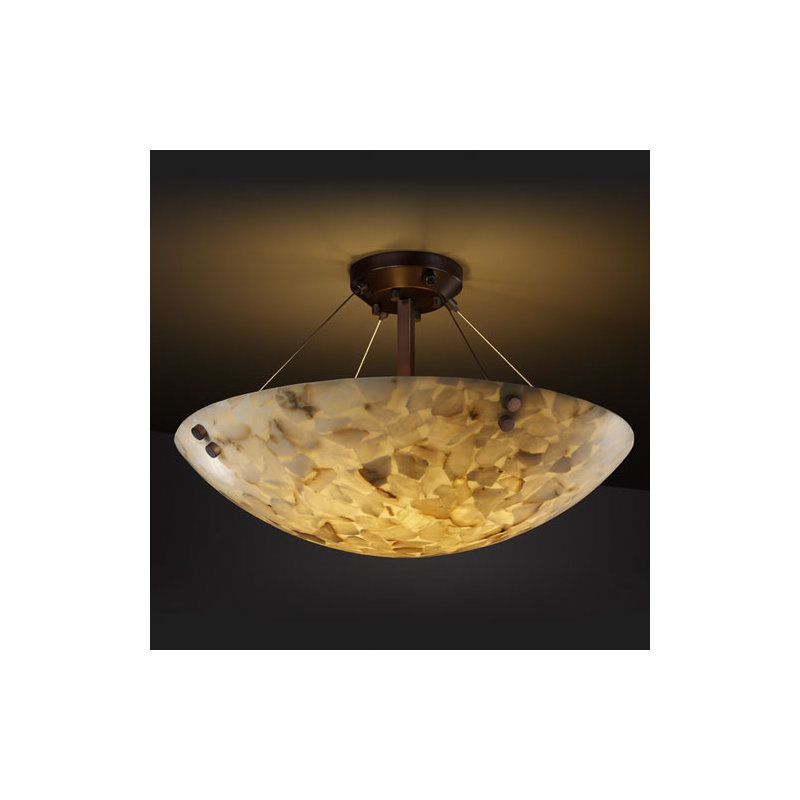 Wilksboro Shaved Alabaster Rocks Cast Into Resin Semi Flush Mount, Dark Bronze
