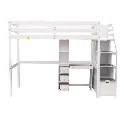 Loft Bed With A Stand-Alone Bed, Storage Staircase, Desk, Shelves And Drawers