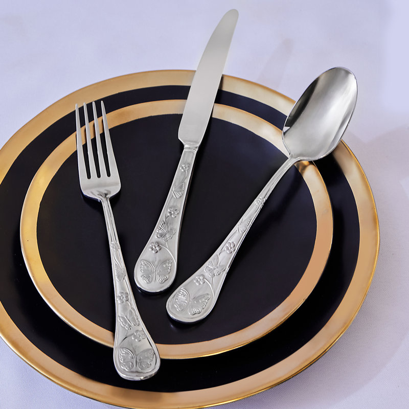Godinger Silver Art Co Butterfly 20 Piece 18/10 Stainless Steel Flatware Set, Service for 4