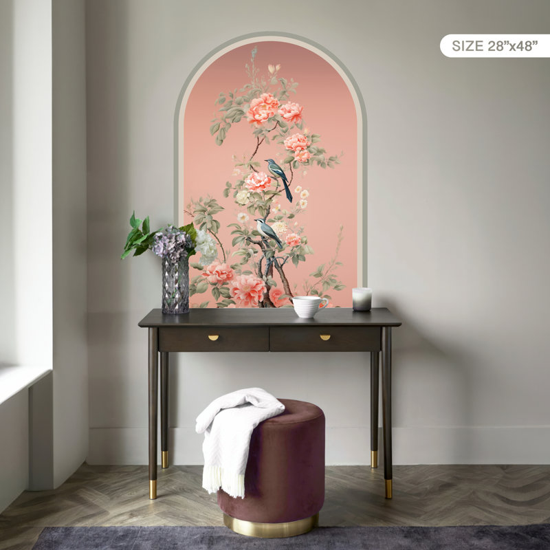 Adhésif décoratif oiseaux et fleurs, chinoiserie classique, H 48 po x l 28 po