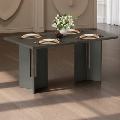 Farmhouse Wood Dining Table, 60" Rectangular Dining Table With Cutout Table Legs For Dining Room, Kitchen And Living Room