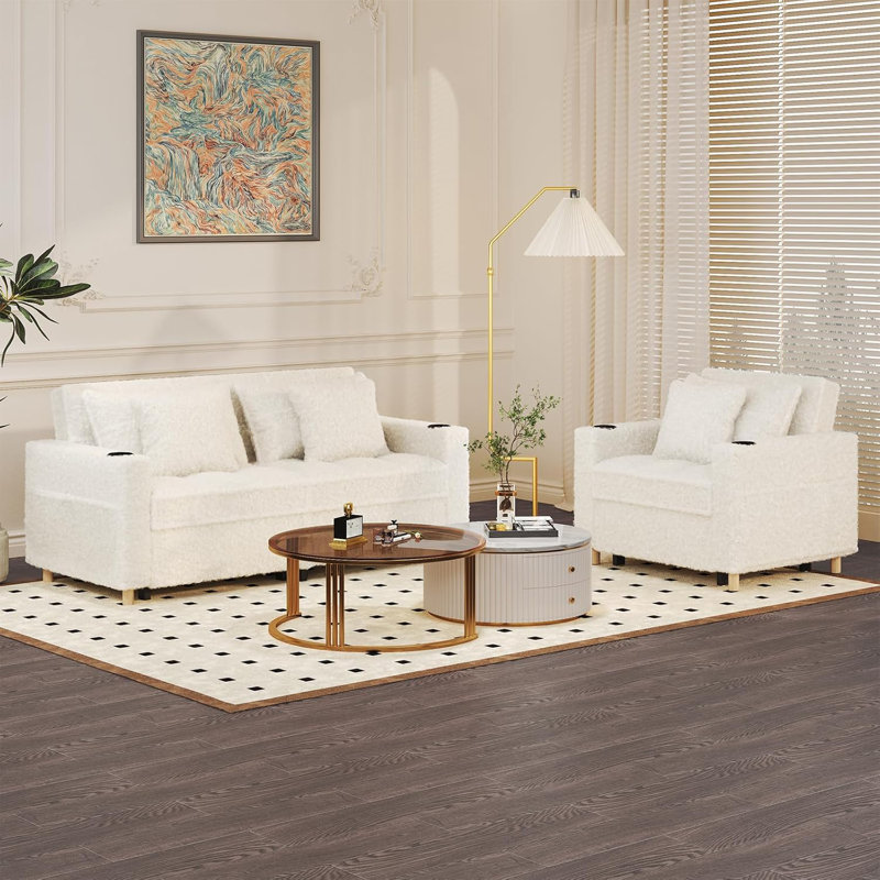 2 Seater Sofa Bed, White, 86.5" H x 166" W x 92" D