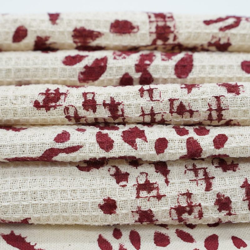 Floral 100% Cotton Hand Block Print Waffle Towels - Perfect Gift for Friends & Family, Stylish and Functional "Hiran", Red