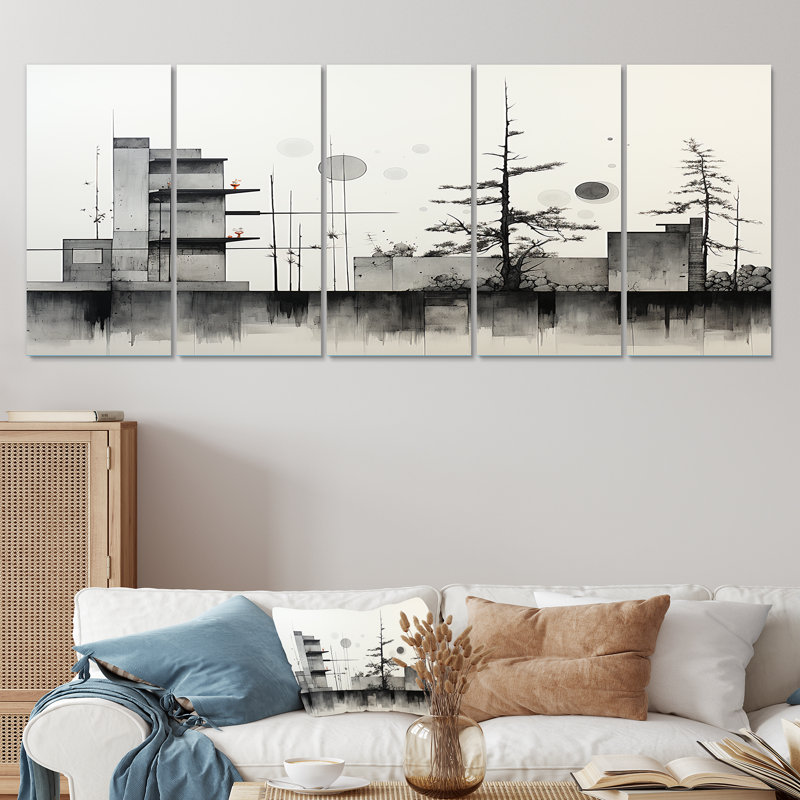 Ensemble de 5 décorations murales en mosaïque gris et gris Greometric, H 28 po x l 60 po