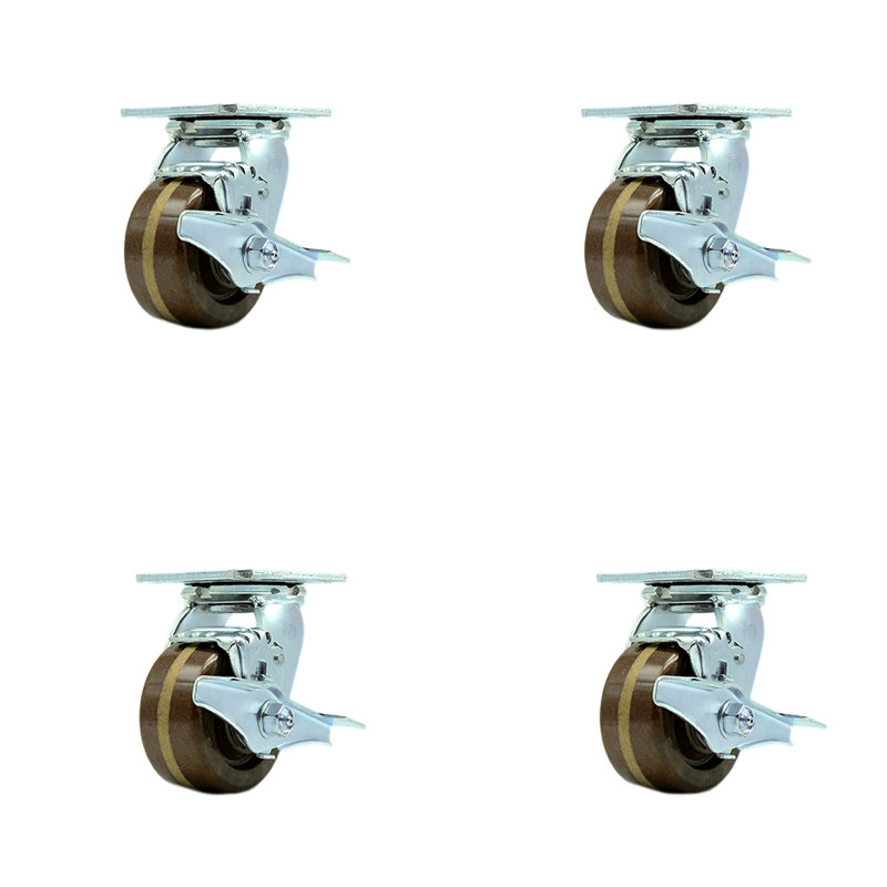 4 Inch High Temp Phenolic Caster Set with Roller Bearings and Brake/Swivel Lock|SCC-30CS420-PHRHT-TLB-BSL-4