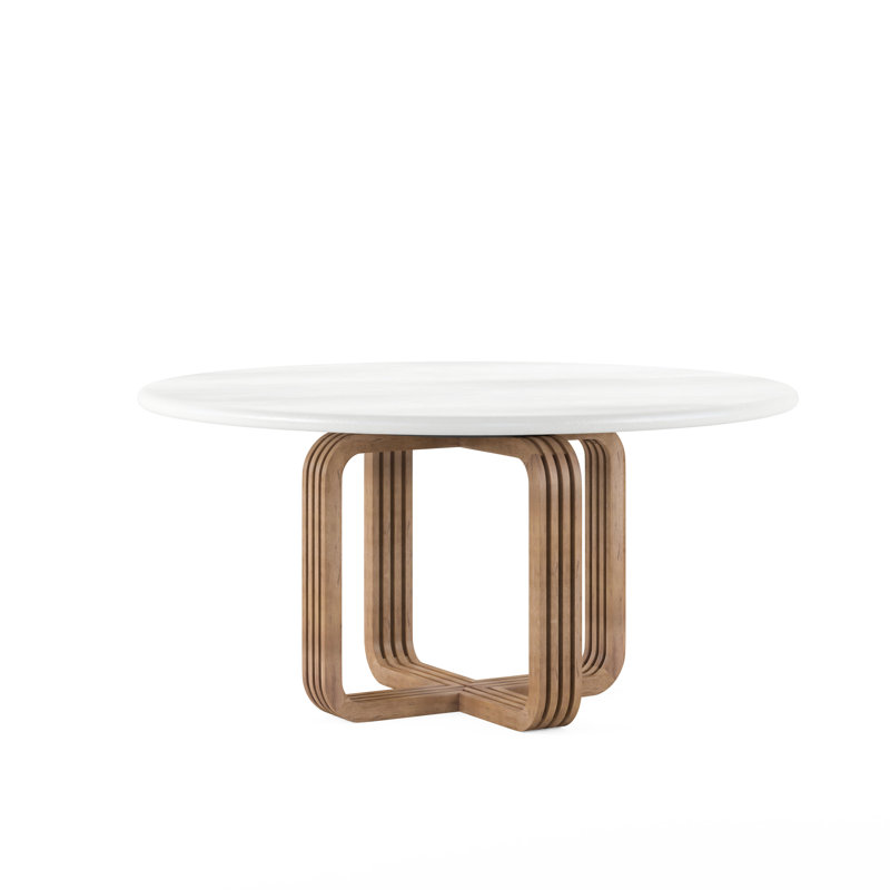 Brown and White Round Wood Dining Table for Six