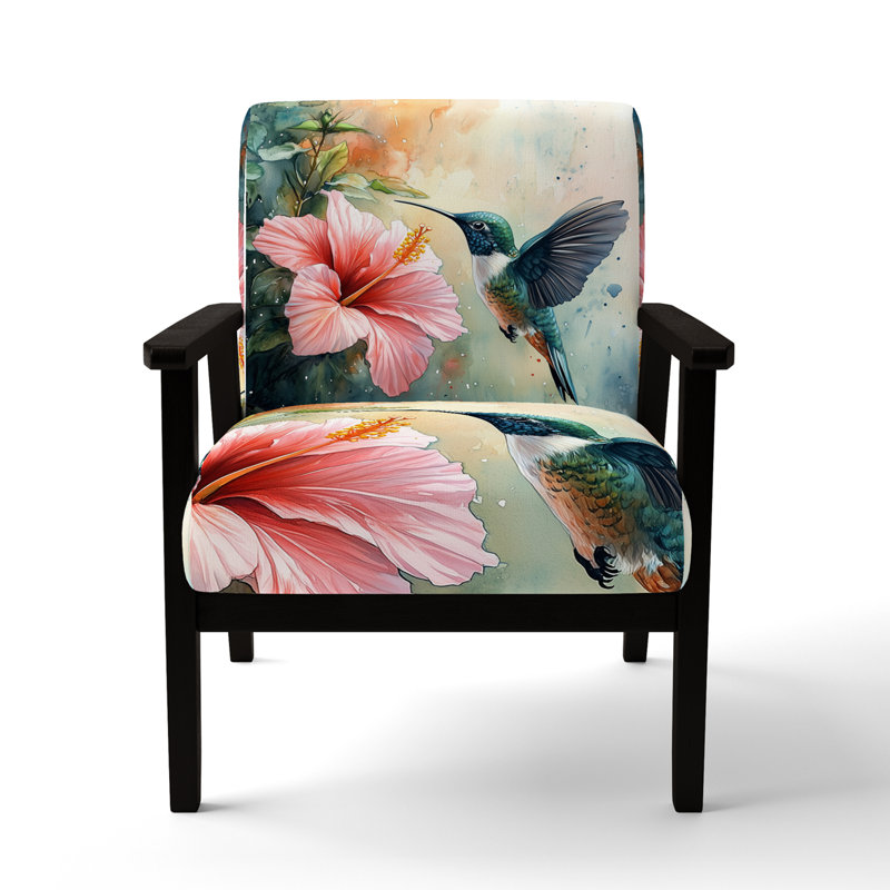 Fauteuil d'appoint Hummingbird - Hummingbird and Hibiscus, Black Square Arms