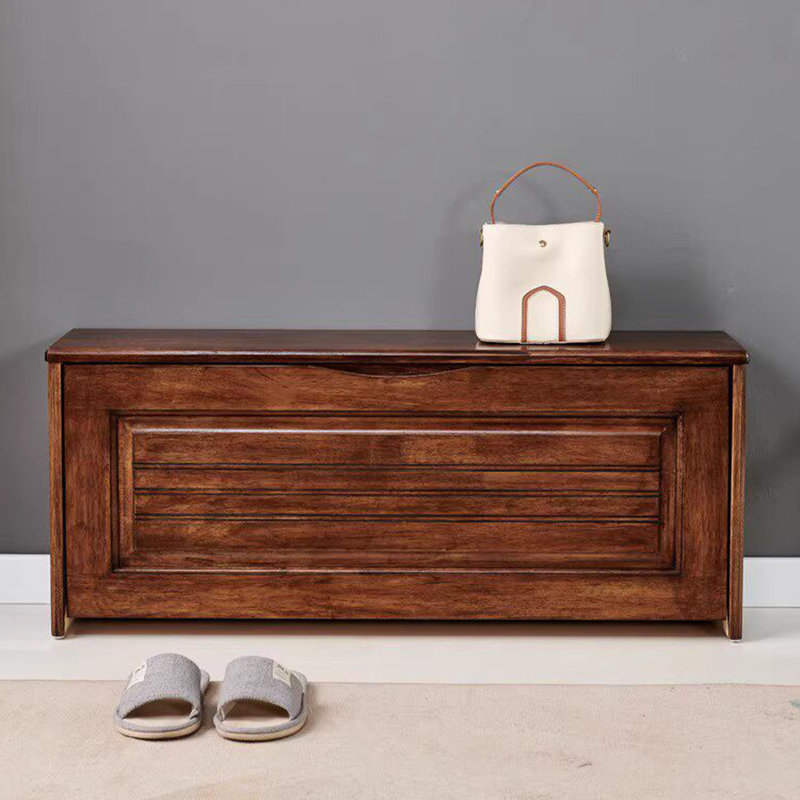 Contemporary Minimalist Dark Brown Solid Wood Flip Storage Bench, 16.54" H x 31.5" W x 9.45" D