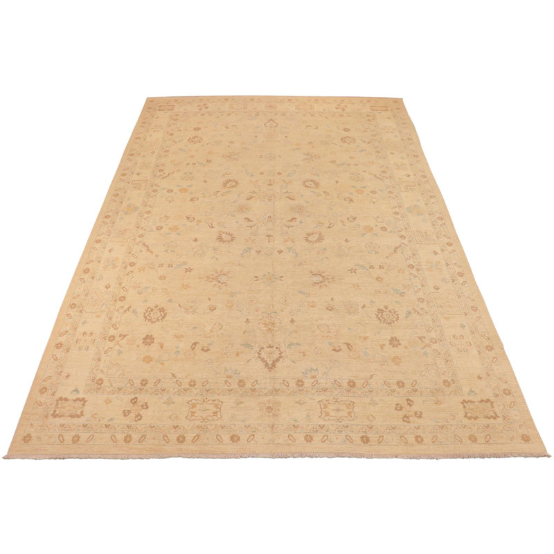 Tapis brun clair oriental en laine noué à la main 10 pi 1 po x 14 pi 2 po Oriental