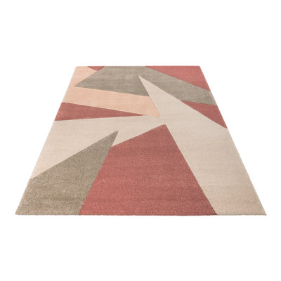 Rectangular Abstract Pink Area Rug