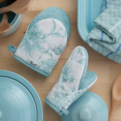 Mini ensemble de 2 gants de cuisine FIESTA Botanical Floral, bleu ciel, 5,5 po x 8 po