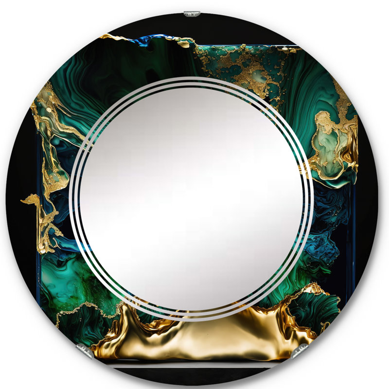 Orcella - Géode abstraite marbre vert I - Miroir mural abstrait en marbre, 24 po x 24 po