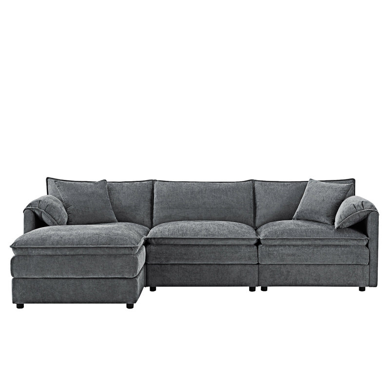 Canapé modulaire modulaire avec repose-pieds mobile, Chenille grise foncée