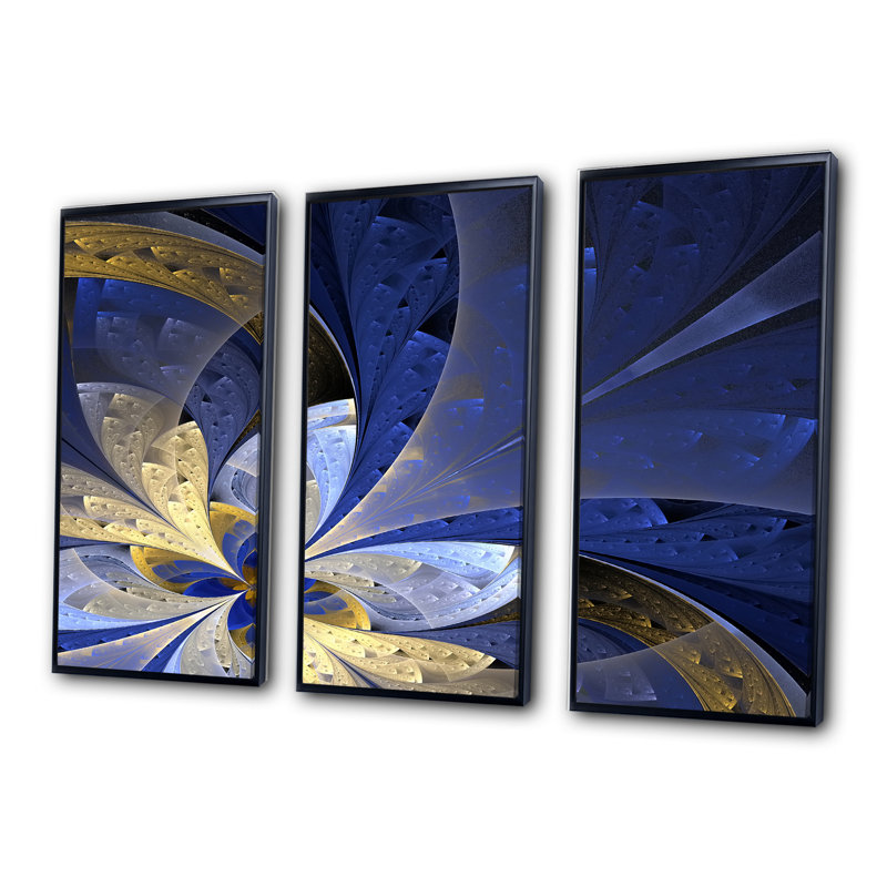«Blue and Yellow Large Fractal», ensemble d'art mural sur toile à motif floral, H 28 po x l 36 po x P 1 po