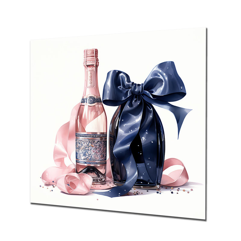 Mode rose et bleu champagne II - mode champagne, art mural en métal, H 16 po x l 16 po