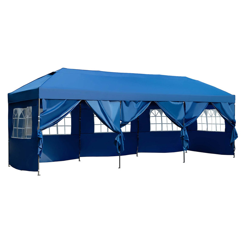 Auvent 10 x 30 pi escamotable avec parois latérales et sac à roulettes, Bleu