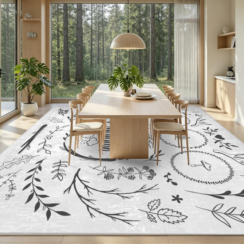 Tapis d'intérieur orange lavable à la machine, décoratif à motifs floraux d'automne, Rectangle 71" x 98"