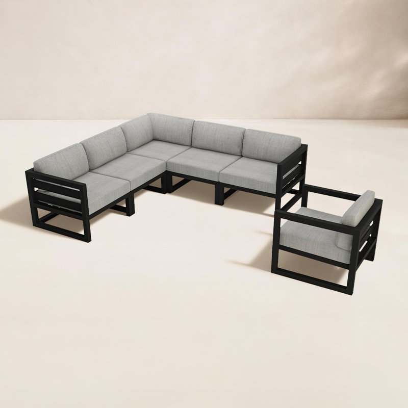 Canapé modulaire d'extérieur 94 po avec coussins Sunbrella® Smith, Argent coulé Sunbrella®, Noir, noir, noir, noir