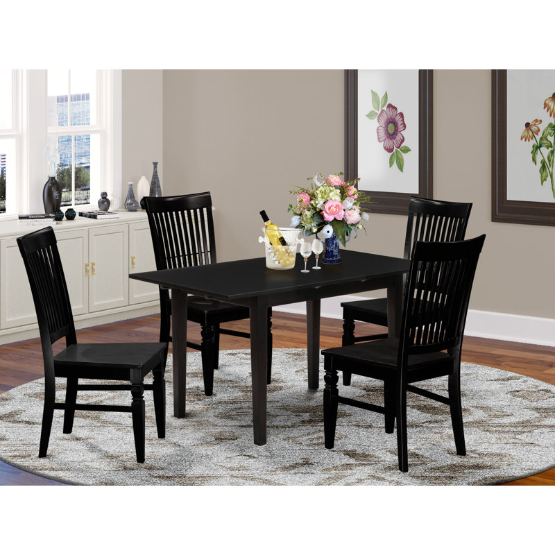 5 Piece Dinette Set for 4 Includes a Rectangle Dining Room Table with Butterfly Leaf and 4 Kitchen Dining Chairs, 32x54 Inch, Black