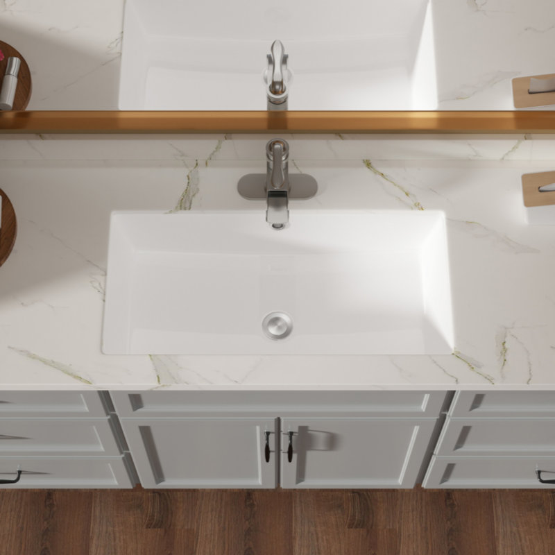 28"X14" White Ceramic Rectangular Undermount Bathroom Sink With Overflow