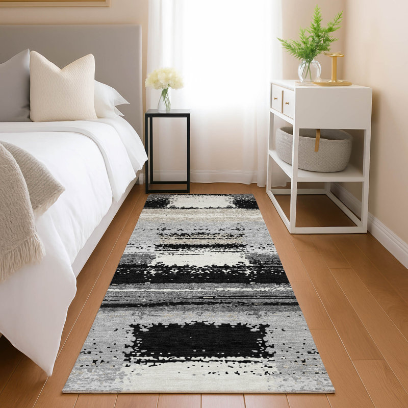 Machine Washable Indoor/Outdoor Chantille ACN2772 Squares Rug, 2'3" x 7'6" Runner, Black