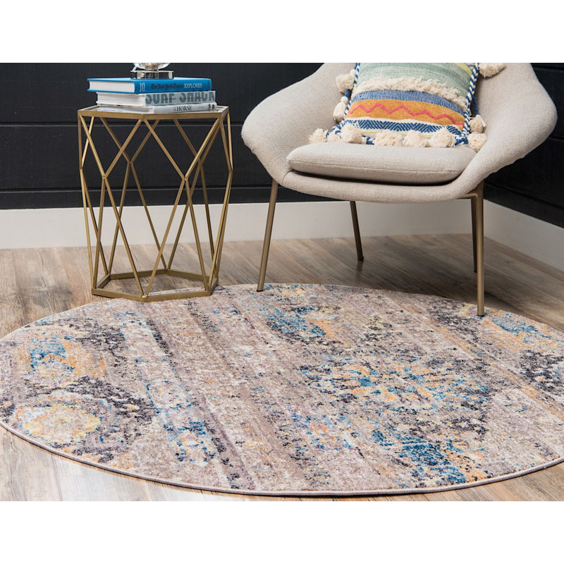 Tapis beige Mulvaney Southwestern, Rond 8 pi