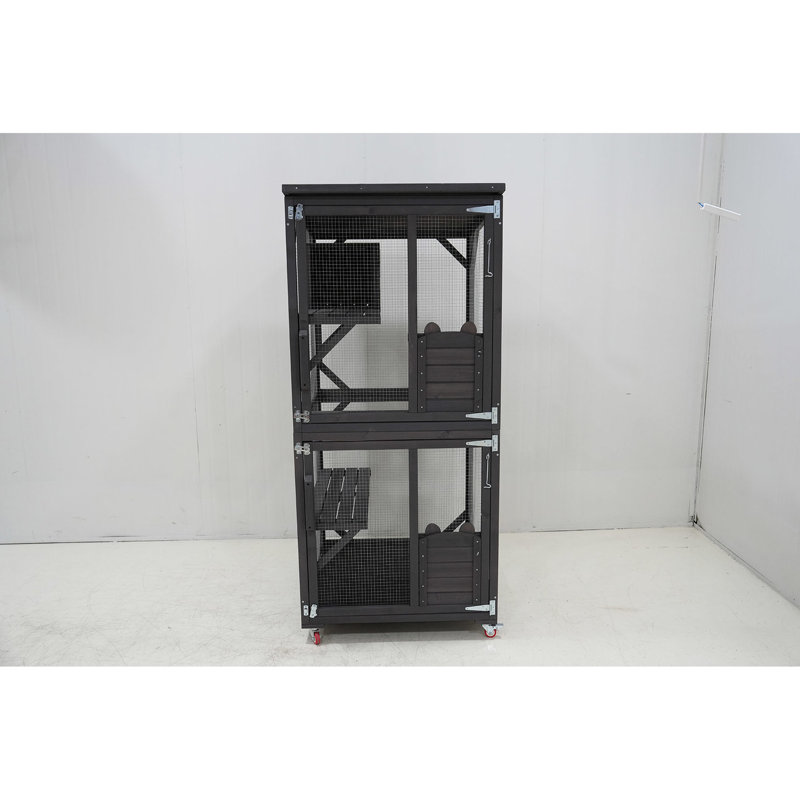 Bois - 2 niveaux avec aire de repos douce et (31,5 po x 36,6 po 71 po, roues intérieures semi-fermées avec cage intérieure grise (l 31,5 po x l 36,6 po x H 71 po)