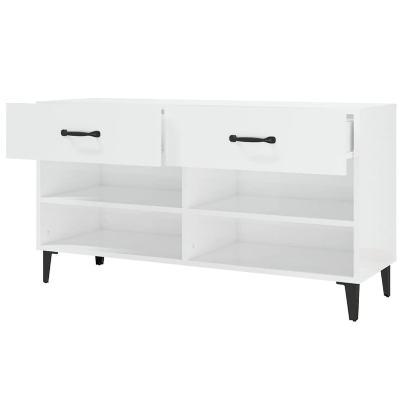8 Pair Shoe Storage Cabinet and Shoe Storage Bench, White/Black