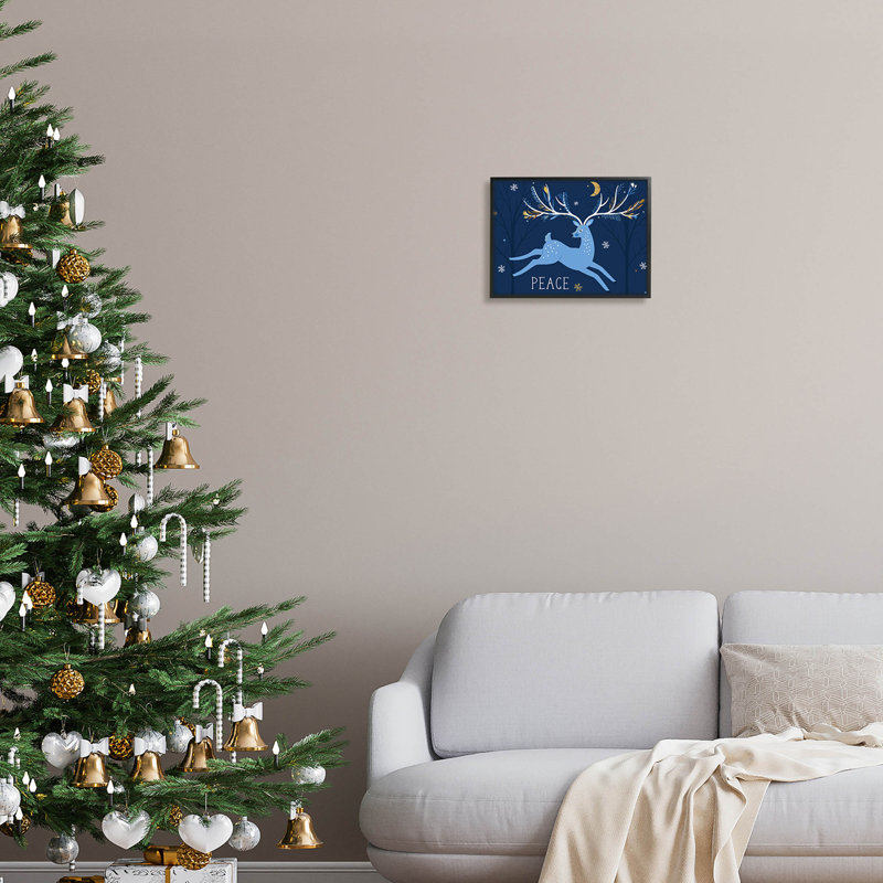 Peace Peaceing Deer Snowflakes at-107, Giclée encadrée noir minuit, H 11 po x l 14 po x P 1,5 po