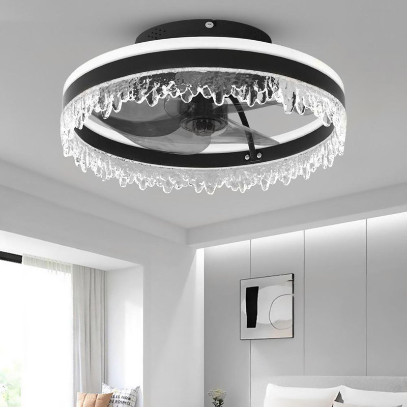 20''Modern Ceiling Fan With Light Dimmable Ceiling Light With Invisible Blades, 19.7" Wide