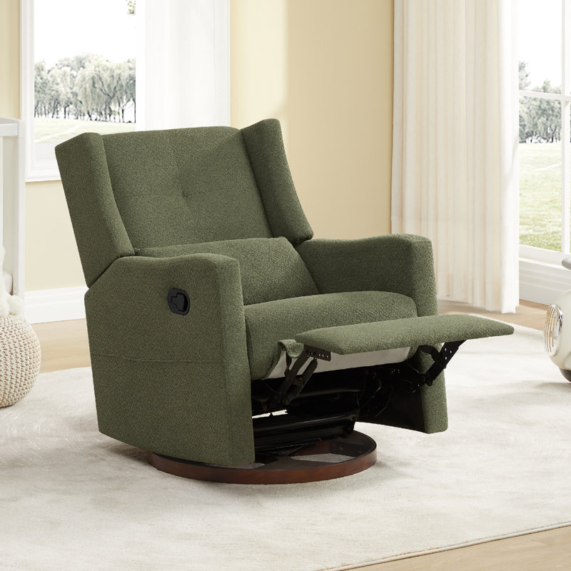 Drenna Tufted Upholstery Manual Swivel Glider Recliner, Moss Green Chenille