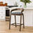 Cid Lenn Counter Stool Chair Set Of 2, Gray Fabric, Curved Brown Rubberwood