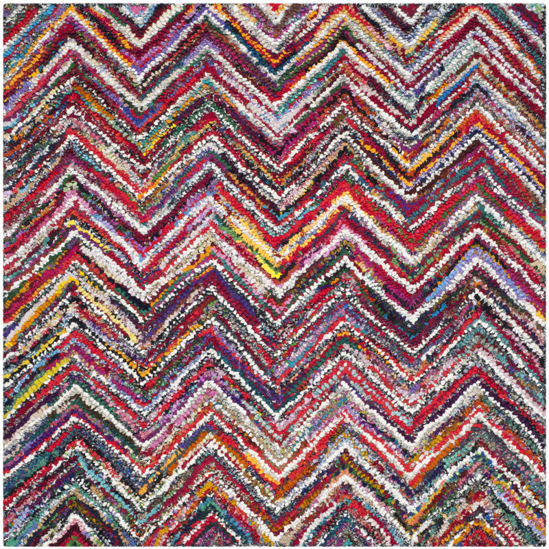 Cleaves Chevron Cotton Hand Woven Area Rug, Square 183 cm