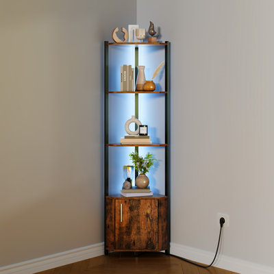 Modern 5-Tier LED Corner Shelf, Adjustable Brightness Lighted Storage Rack for Living Room Bedroom Kitchen Office