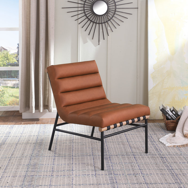 Burke 24.5'' Wide Side Chair, Soft Cognac Faux Leather