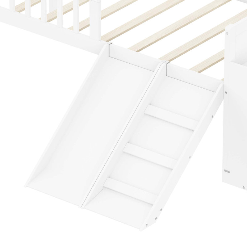 Structure de lit avec tablette de rangement, structure de lit en bois avec glissière et échelle, lit plateforme simple avec garde-corps, aucun sommier requis