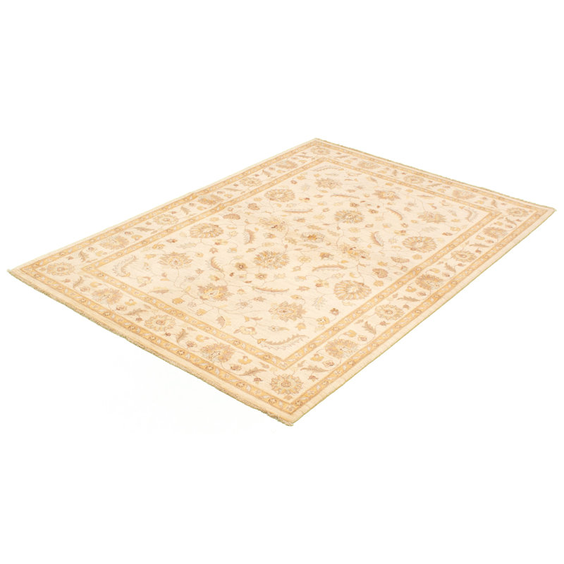 Tapis décoratif en laine Ivoire noué à la main de conception unique 6 pi 1 po X 8 pi 9 po New Age