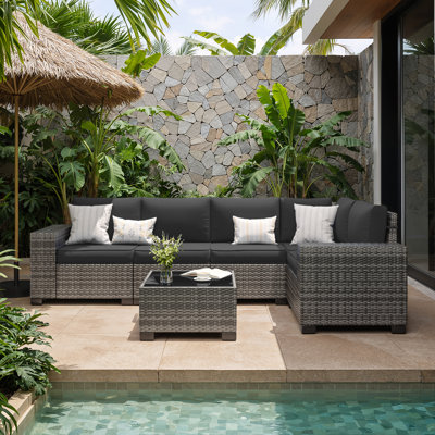 Ensemble de conversation modulaire en osier pour 5 personnes avec coussins