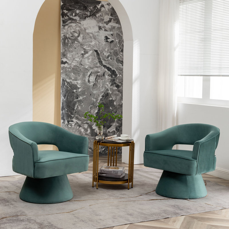 Chynna Velvet Swivel Barrel Chair, Green Velvet