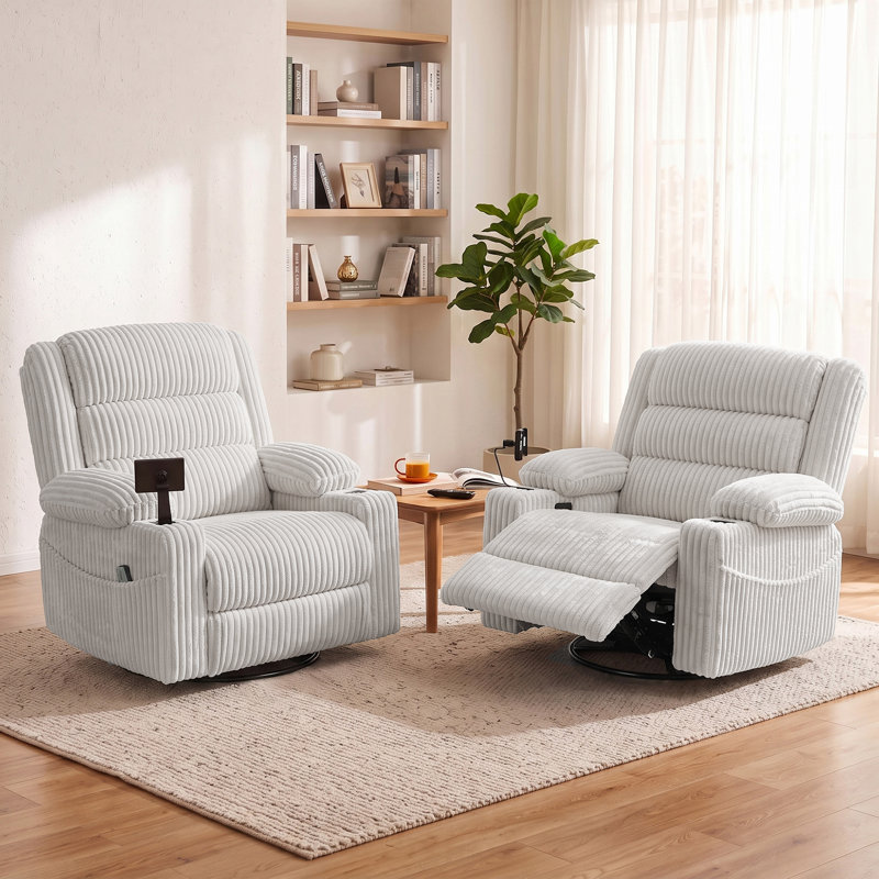 Fauteuil à bascule pivotant électrique Zisel surdimensionné de 42,9 po (109 cm) avec fonction massage et chauffage, ports USB et Type-C.