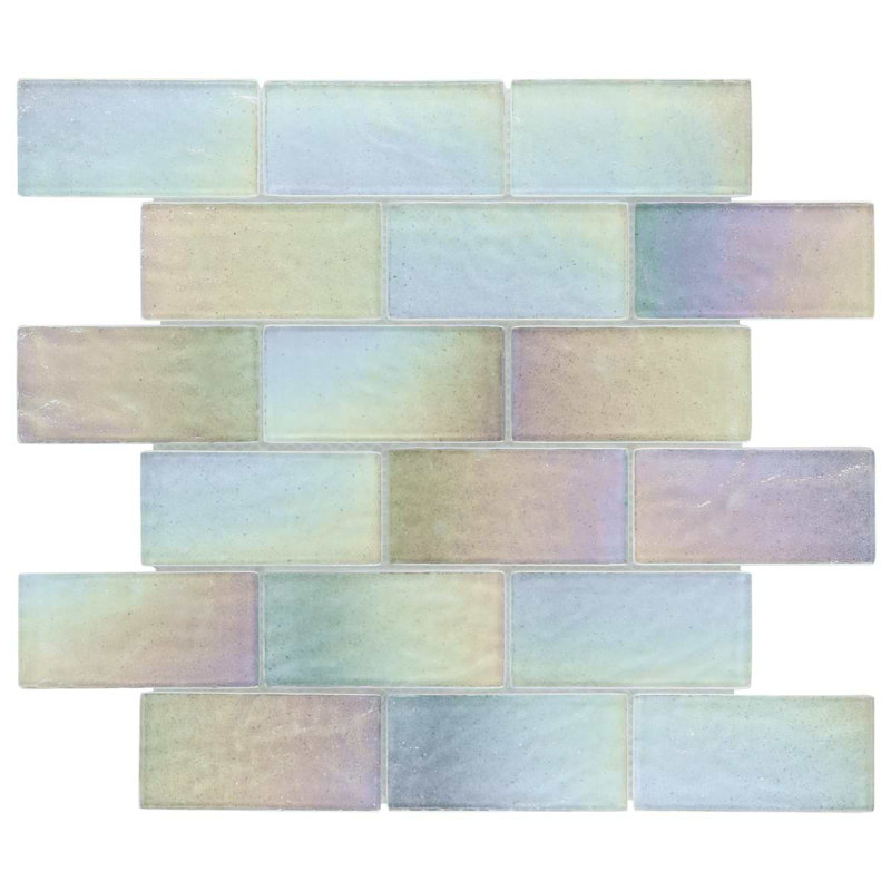 Splash Glacier White 2X4 Polished Glass Mosaic Tile