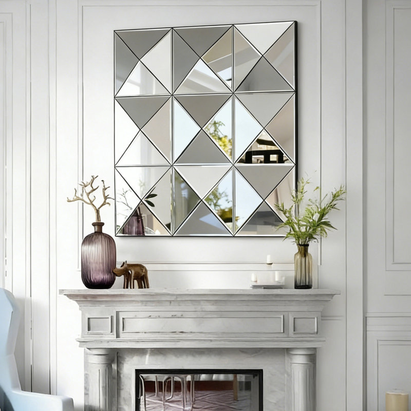 Miroir mural 3D en verre biseauté, décoration intérieure, grand miroir carré pour diverses pièces comme le salon, la chambre ou la salle à manger.