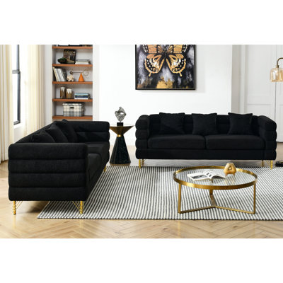 3 + Black Couch, Streamline Modern Style With Metal Legs, Delivery From Us Warehouse, 250 Lbs/seat, 6 Pillows Included , Captivation, Us, Foam Filled,