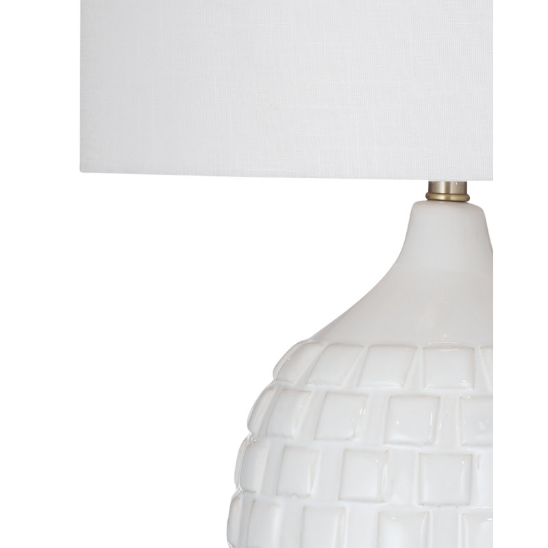 Sesser White Ceramic Table Lamp with Square Pattern & Drum Shade
