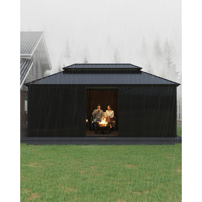 12x20 ft Hardtop Gazebo Sunroom, Enclosed Gazebo with Floor-to-Ceiling Sliding Doors, All-Aluminum Alloy Frame, Screen Outdoor Room Solarium for Backyard, Patio, and Deck