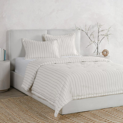 Kingston Modern & Contemporary 100% Belgian Flax Linen Quilted Striped Duvet Cover