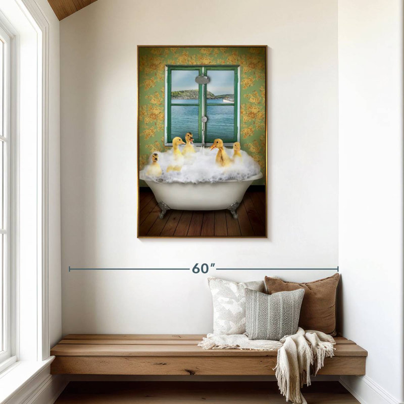 Ducks In Bath Tub, Floating Frame Gold, 29" x 43"