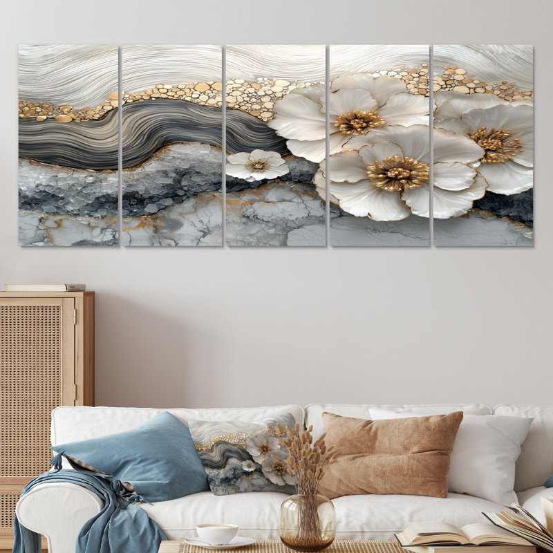 Lawrie - Poppies Wall Art - Traditional Wall Art For Living Room 5 Piece, 28" H x 60" W