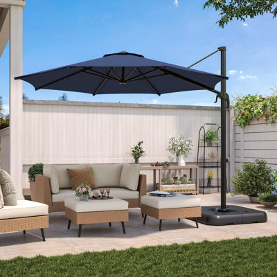 Parasol en porte-à-faux rond 10 pi avec base croisée, abat-jour de patio rotatif décalé à 360 °